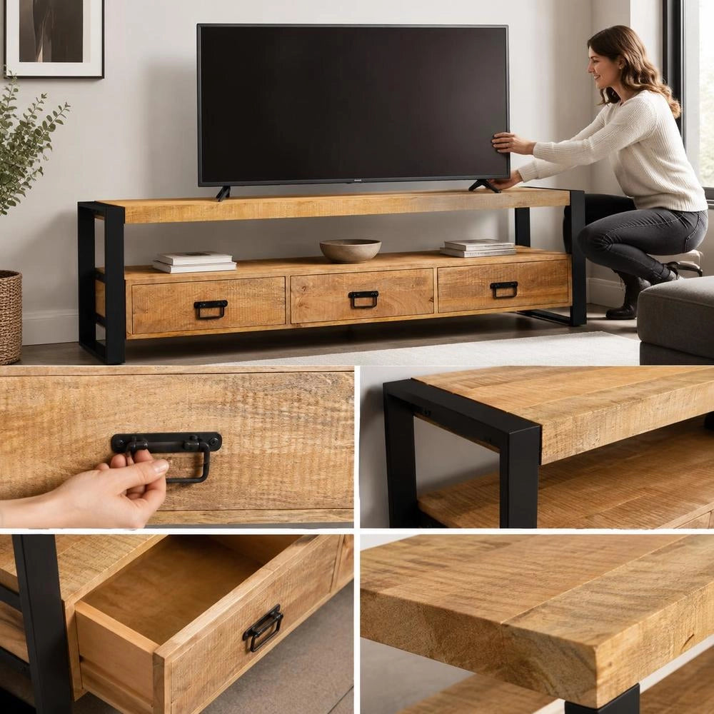 TV Cabinet 150 X 30 X 45 Cm Solid Mango Wood