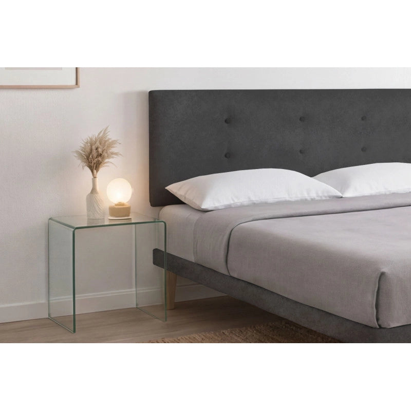 Letto imbottito Letto Matrimoniale alla Francese 140x200 cm Button - Con rete,Microfibra,Grigio