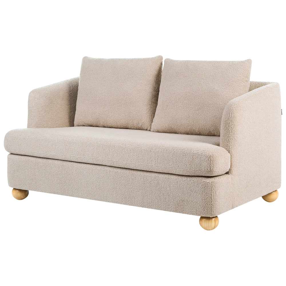 Set da salotto a 6 posti, rivestimento bouclé beige, gambe rotonde in legno con braccioli,set composto da divano e poltrona