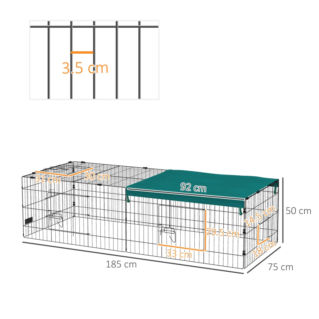 Gabbia per Conigli da Esterno e Interno con Tettuccio in Acciaio, 185x75x50cm, Verde