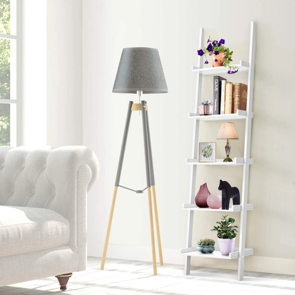 Scaffale Portaoggetti a Scala, a 5 Ripiani, Librerie Contro Parete, Portalibri Salvaspazio, per Soggiorno/Ufficio/Camera, Carico di 25kg, 57x33x191cm, Bianco