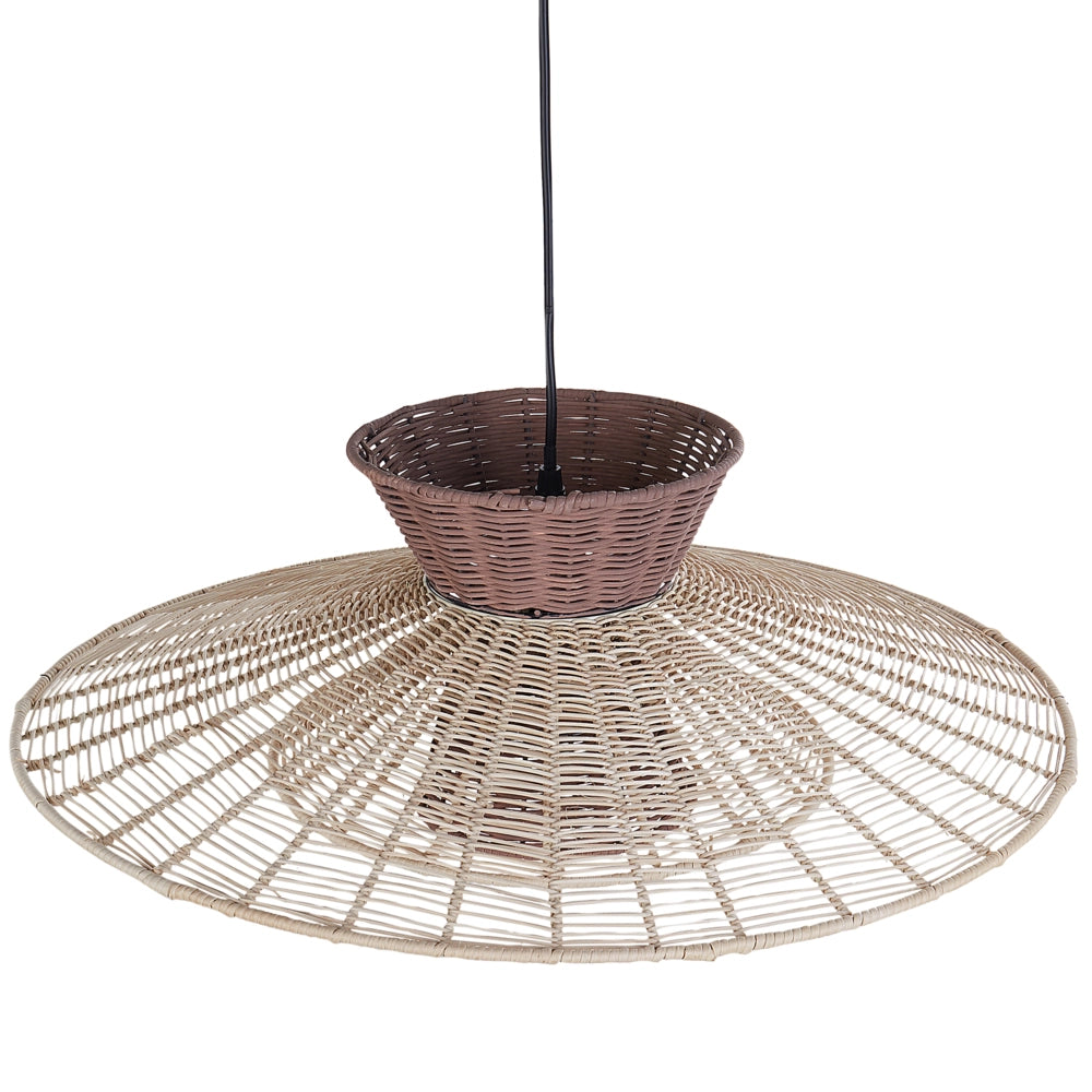 Lampadario in rattan marrone e beige stile boho soggiorno salotto
