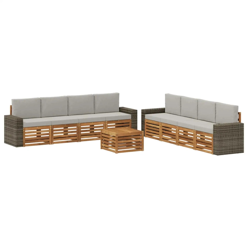 Set di divani da esterno 9 pz Naturale e Grigio Chiaro 3384187