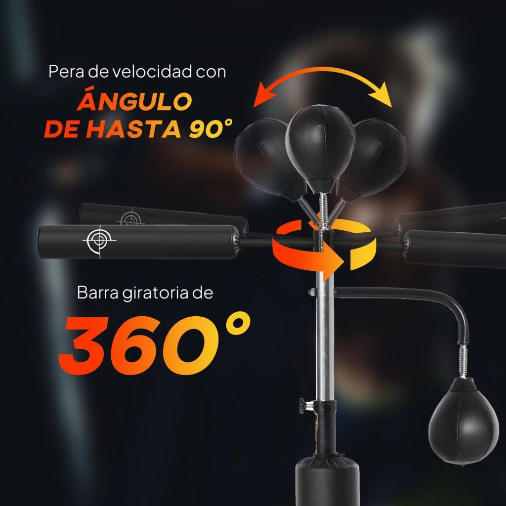 Saco de Boxeo 4 in 1 Regolabile Altezza con 2 Palle Barra e Base ¨C Minimal ¨C Nero 88x50x160-230 cm