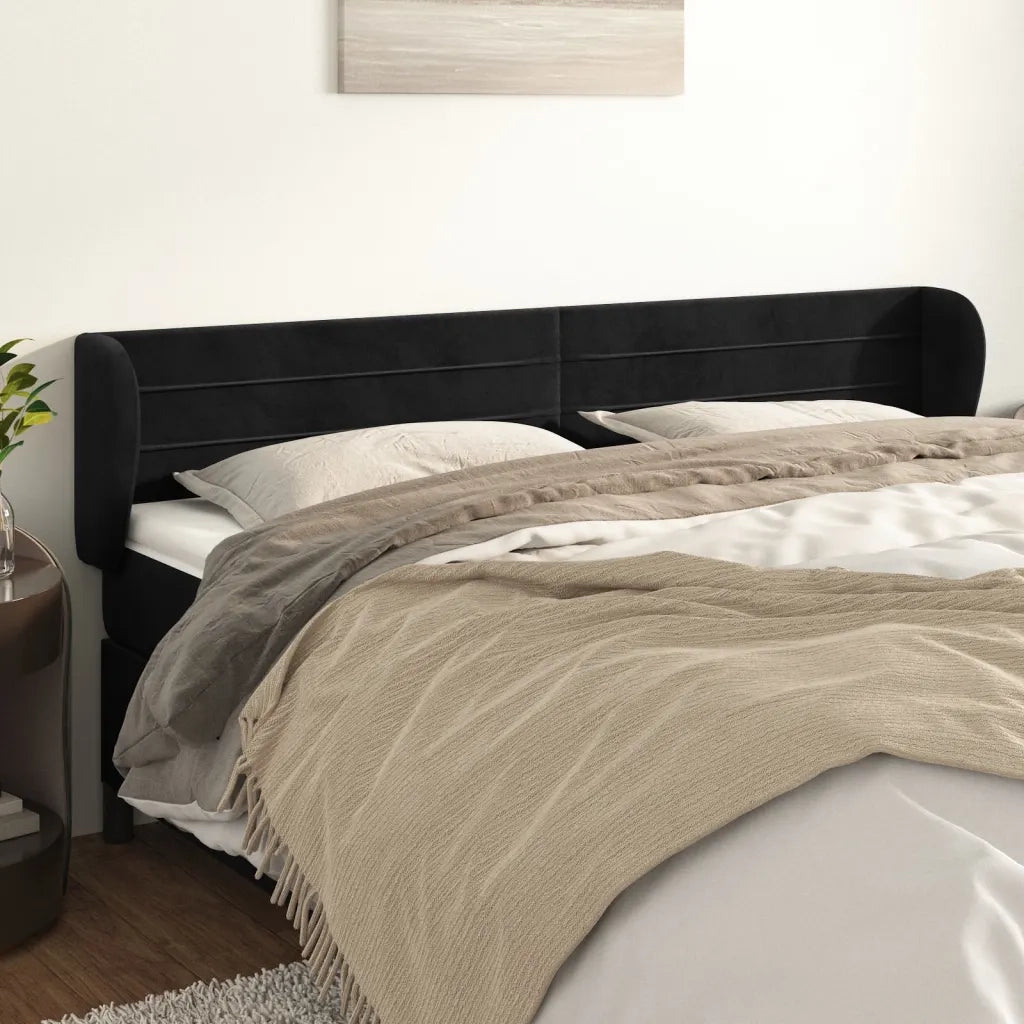 Testiera ad Orecchio-Testata con Orecchie Nera 163x23x78/88 cm in Velluto 311840