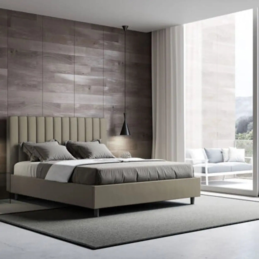 Letto matrimoniale con rete imbottito 160x200 similpelle cappuccino Agueda