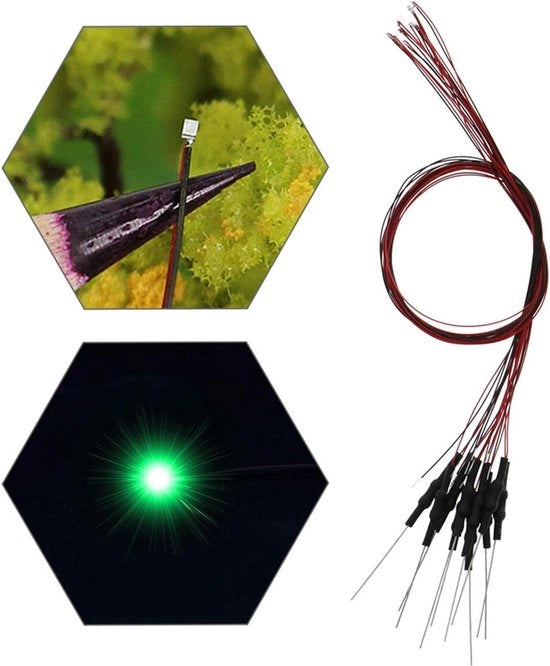 20 Pacchi di Diodi LED SMD a LED Verde con Cavo 20cm 12V - Disegno a Micro Litz - Formato 0402