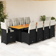 vidaXL Set da Bistrò da Giardino 11 pz con Cuscini Nero in Polyrattan