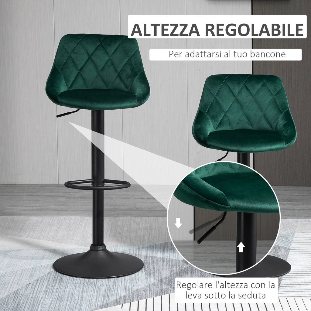 SET 2 SGABELLI DA BAR CON SCHIENALE E ALTEZZA REGOLABILE INDUSTRIAL VERDE