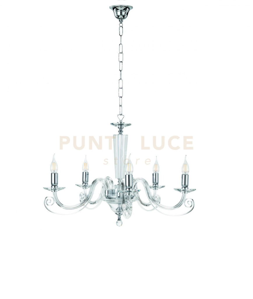 LAMPADARIO CHERUBINI 5 LUCI CRISTALLO E CROMO ATTACCO E14 D.82CM