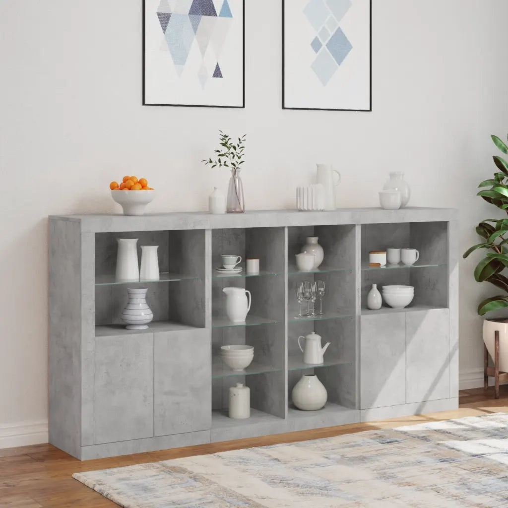 Credenza con Luci LED Grigio Cemento 202x37x100 cm 3209187