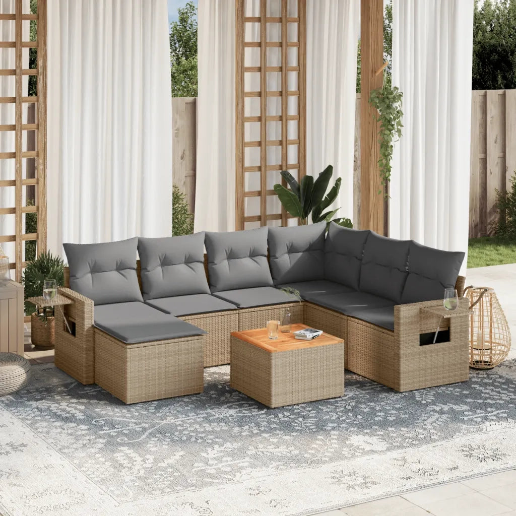 Set Divano da Giardino 8 pz con Cuscini Beige in Polyrattancod mxl 112967
