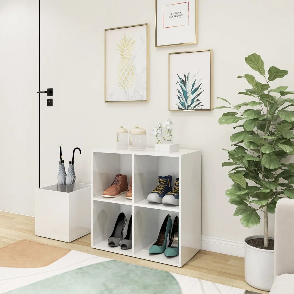 Scarpiera Ingresso-Scaffale per scarpe Bianco Lucido 105x35,5x70 Legno Multistrato