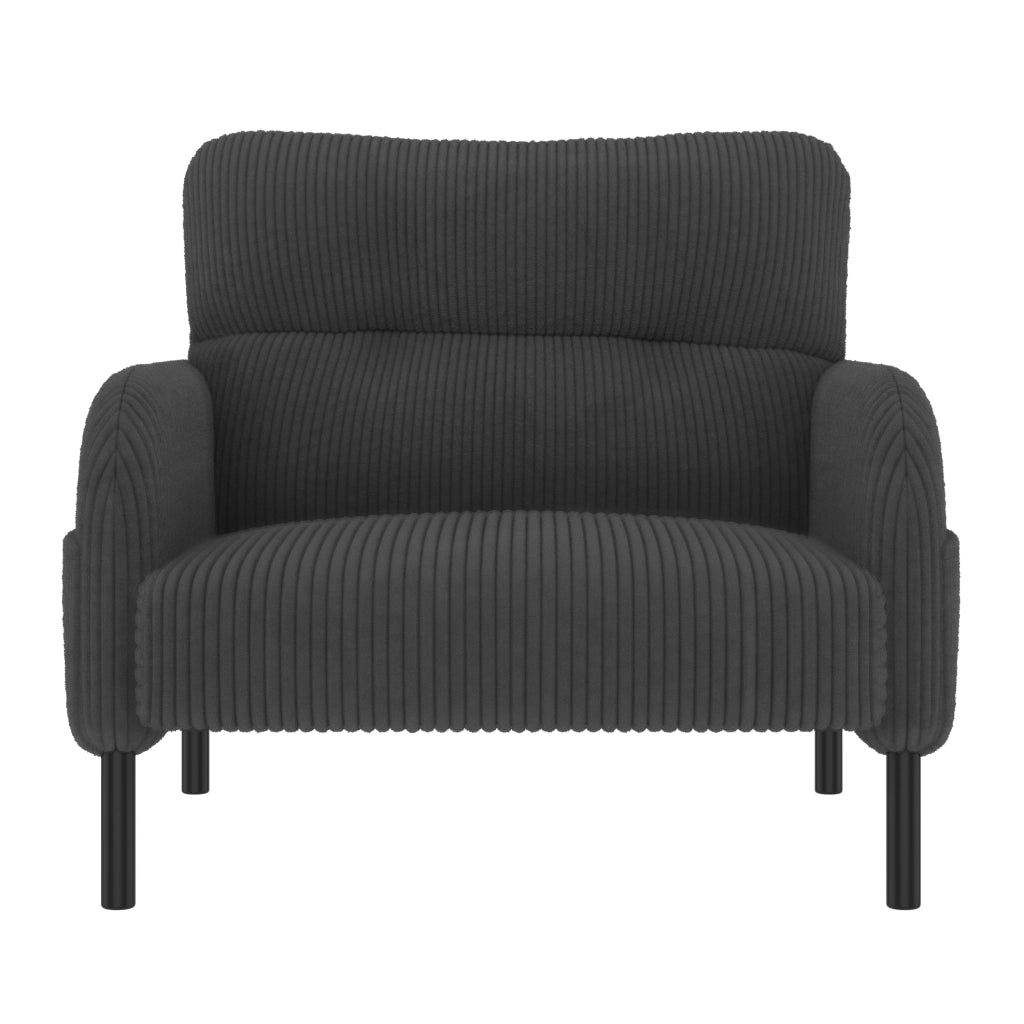 Poltrona singola in corduroy grigio con tasca laterale; 67 x 75 x 79 cm