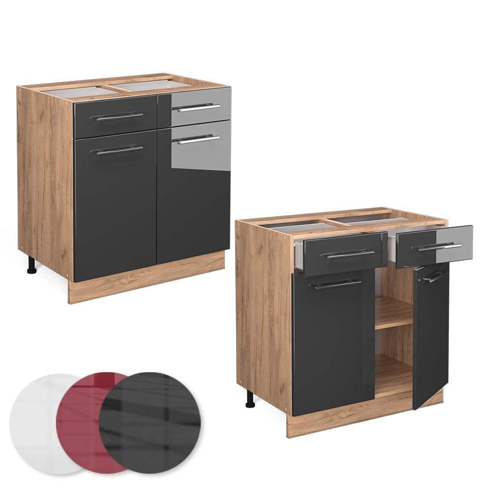Vicco Mobiletto base per cucina Antracite lucido 80 cm con cassetto, senza piano di lavoro