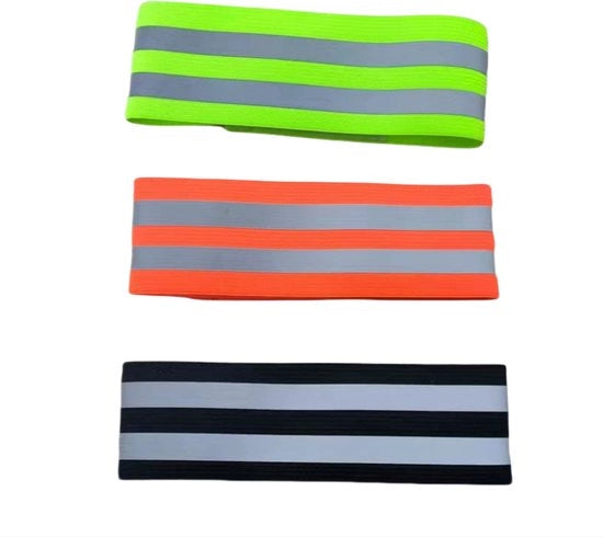 Set di sei pezzi di fascette rosse, verdi e nere per sport all'aperto, inclusi bracciali riflettenti, fascette per gambe e piedi per corsa, bicicletta e mountain bike in orario serale.