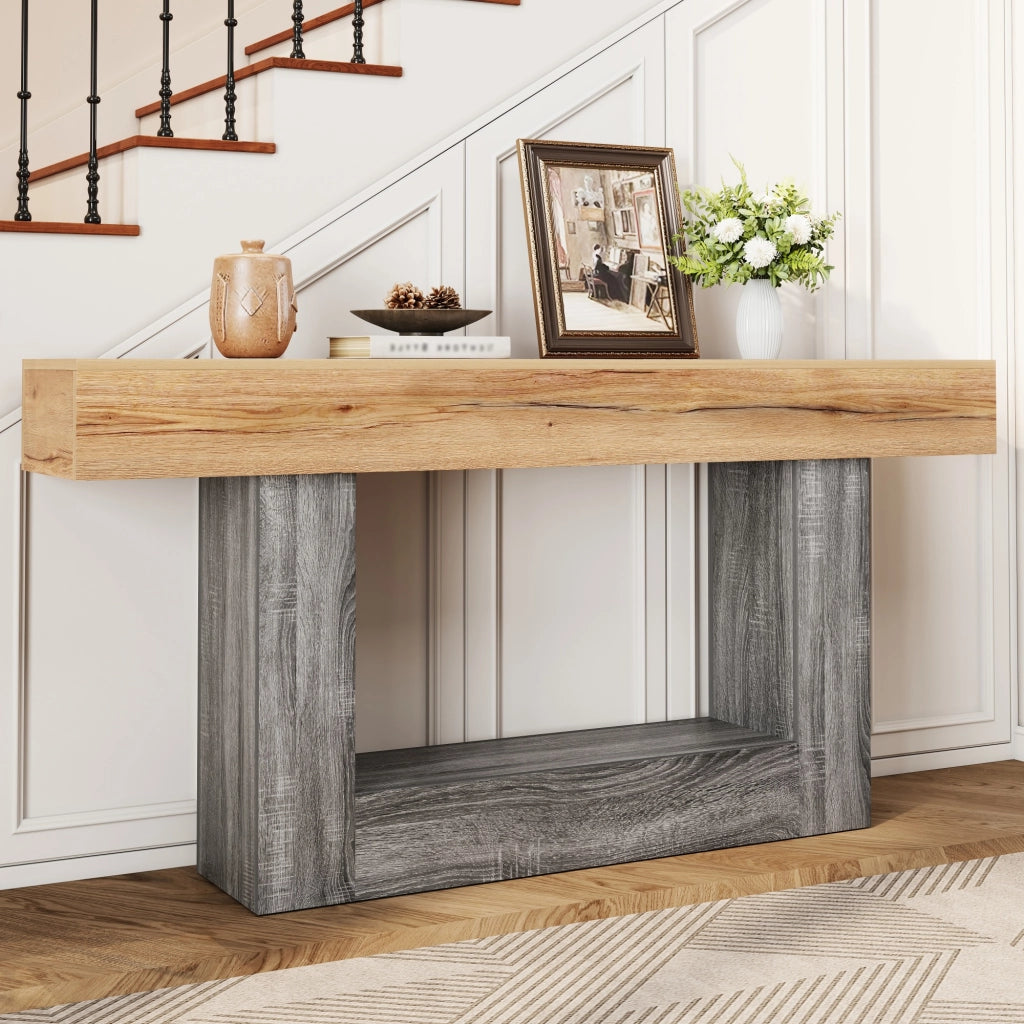 Consolle con piano spesso e vano aperto - per ingresso e soggiorno - in truciolare - 160×30×82.5 cm - naturale