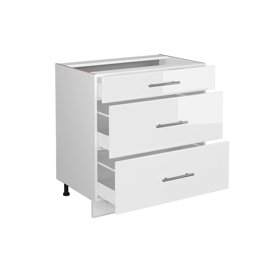 Mobiletto base per cucina Fame-Line Bianco lucido/Bianco 80 cm con 3 cassetti, PL Antracite Vicco