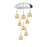 Lampadario Contemporaneo Future Metallo Cromo Vetro Ambra 8 Luci E27