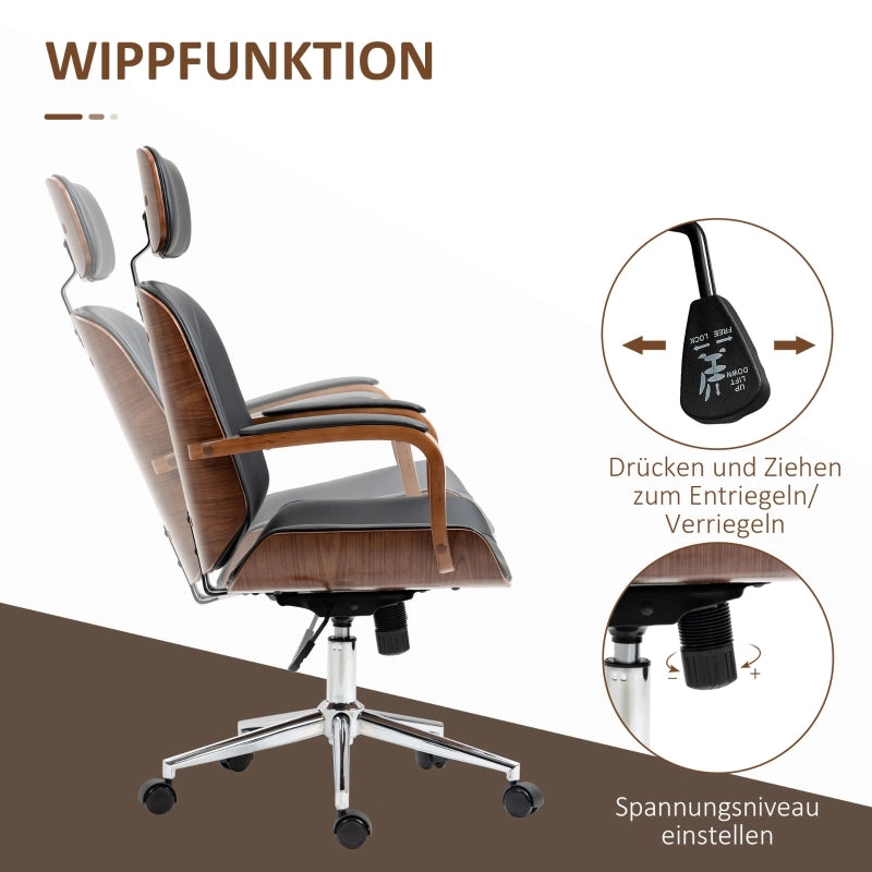 Sedia da ufficio ergonomica con schienale alto e poggiatesta removibile in similpelle nera 66 × 65 × 115-125 cm