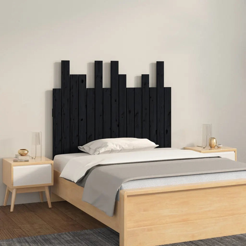 Testiera | Testata da Parete Nera 95,5x3x80 cm in Legno Massello di Pino