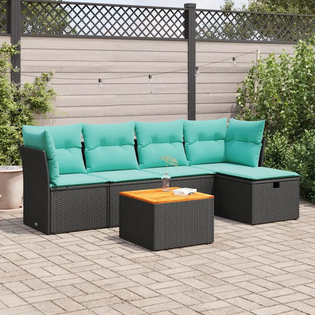 Set Divano da Giardino 6 pz con Cuscini Nero in Polyrattan 3325753
