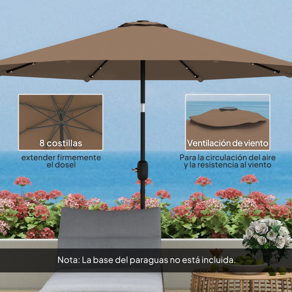 Ombrellone da Giardino 265 cm con Luce LED Solare e Manovella ¨C Zephmum ¨C Caqui