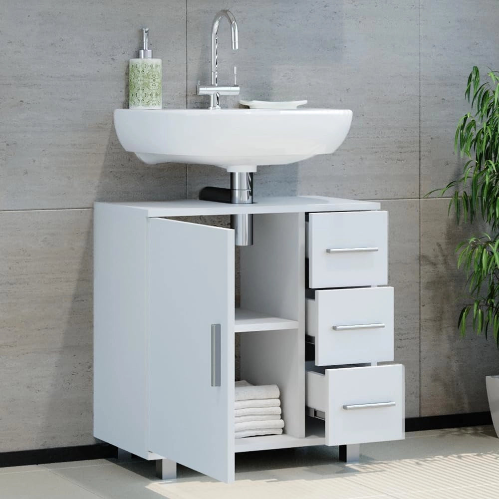 Mobile sottolavabo per bagno Ilias, Bianco, 60 x 60.8 cm, con intaglio per sifone per l'installazione su lavabo
