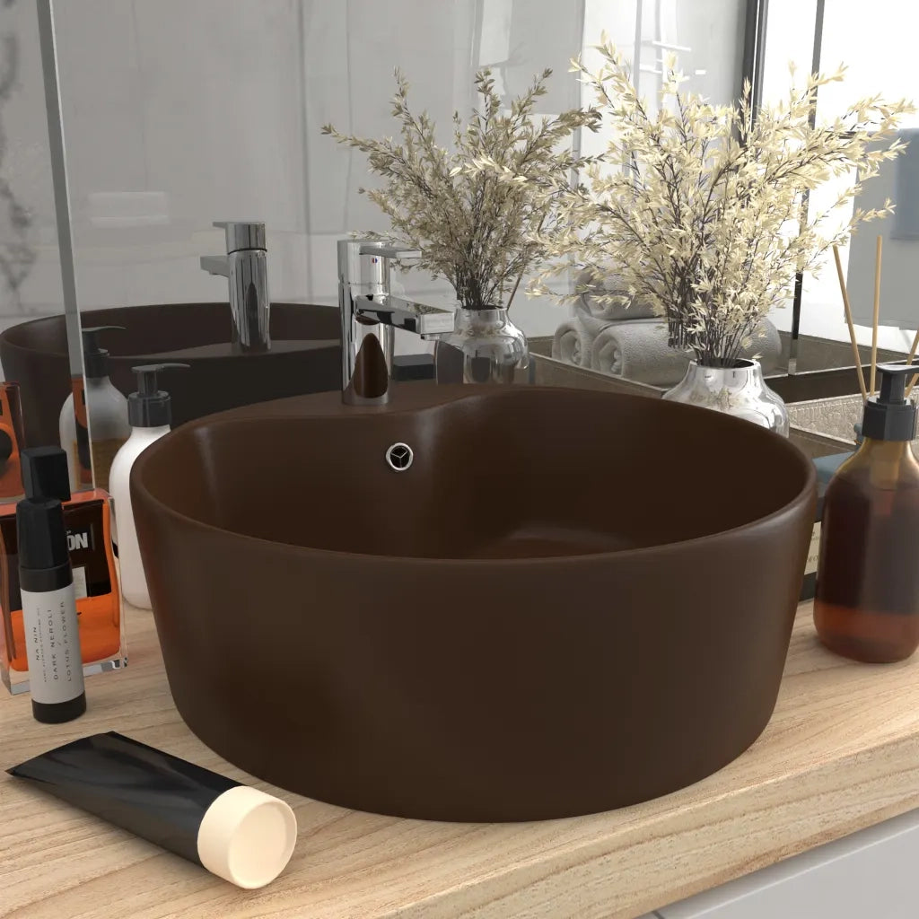 Lavandino con Troppopieno Marrone Scuro Opaco 36x13 cm Ceramicacod mxl 126659