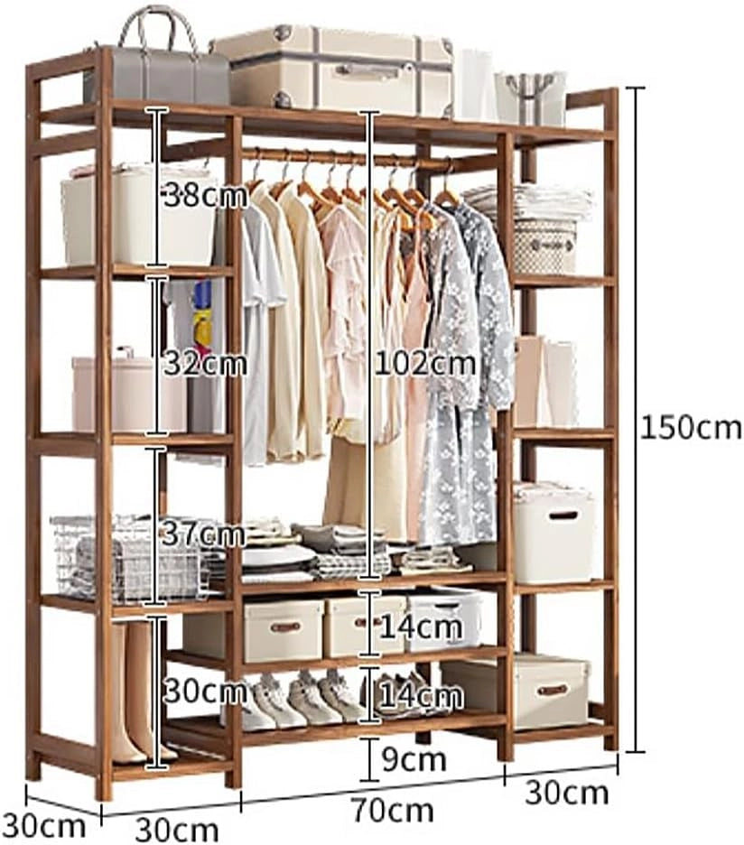 Appendiabiti Portatile in bambù, Armadio Portatile con Scomparti, Appendiabiti con Ripiani portaoggetti, Appendiabiti Portatile Indipendente per Camera da Letto e Ingresso