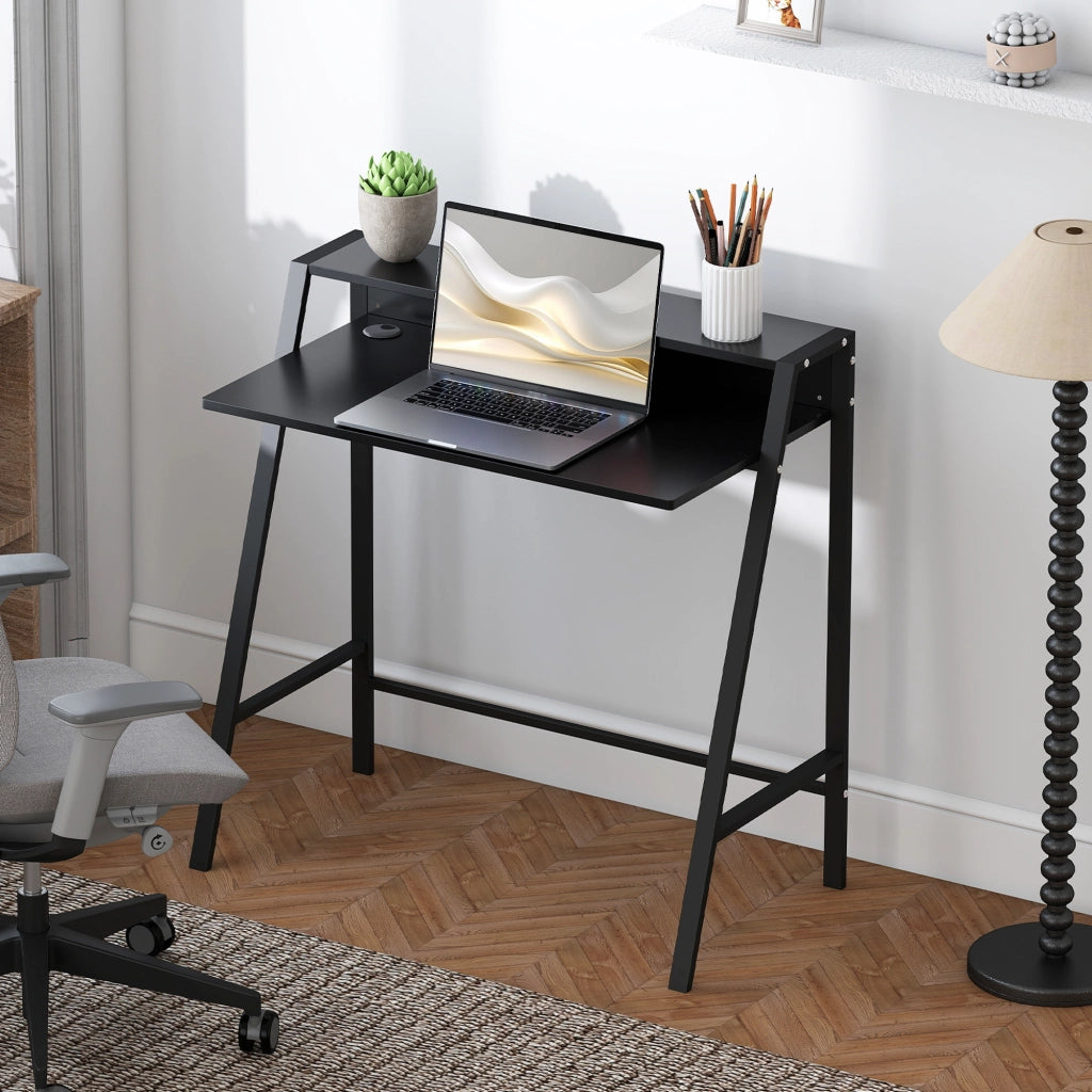 Scrivania per Computer con Cassetti e Gestione Cavi ¨C Minimal ¨C 84x45x85 cm, Nero