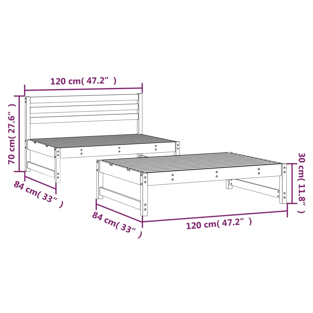Salotto da Giardino-Set Salotto da Giardino 2 pz Grigio in Legno Massello di Pino