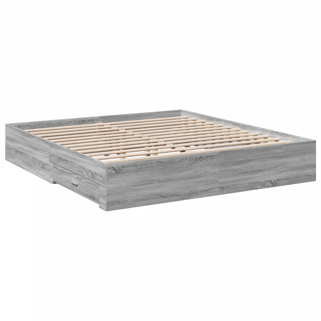 Giroletto Cassetti-Struttura Letto con contenitore Grigio Sonoma 200x200 cm Legno Multistrato 178942