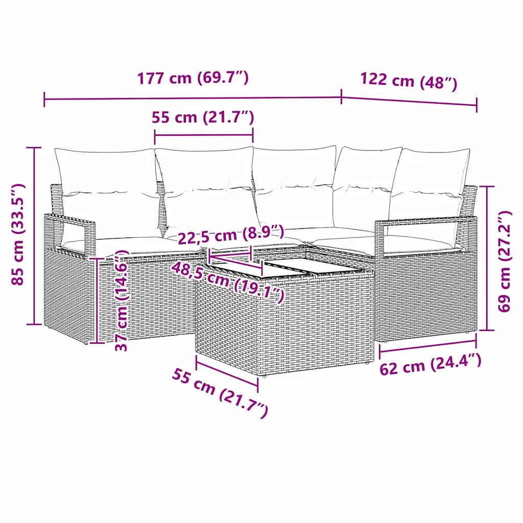 Set di divani 5 pcs Grigio chiaro polyrattan 3346372
