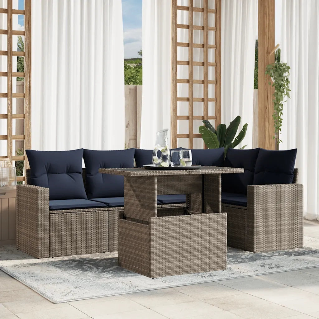 Set Divani da Giardino 6 pz con Cuscini Grigio in Polyrattan 3267261