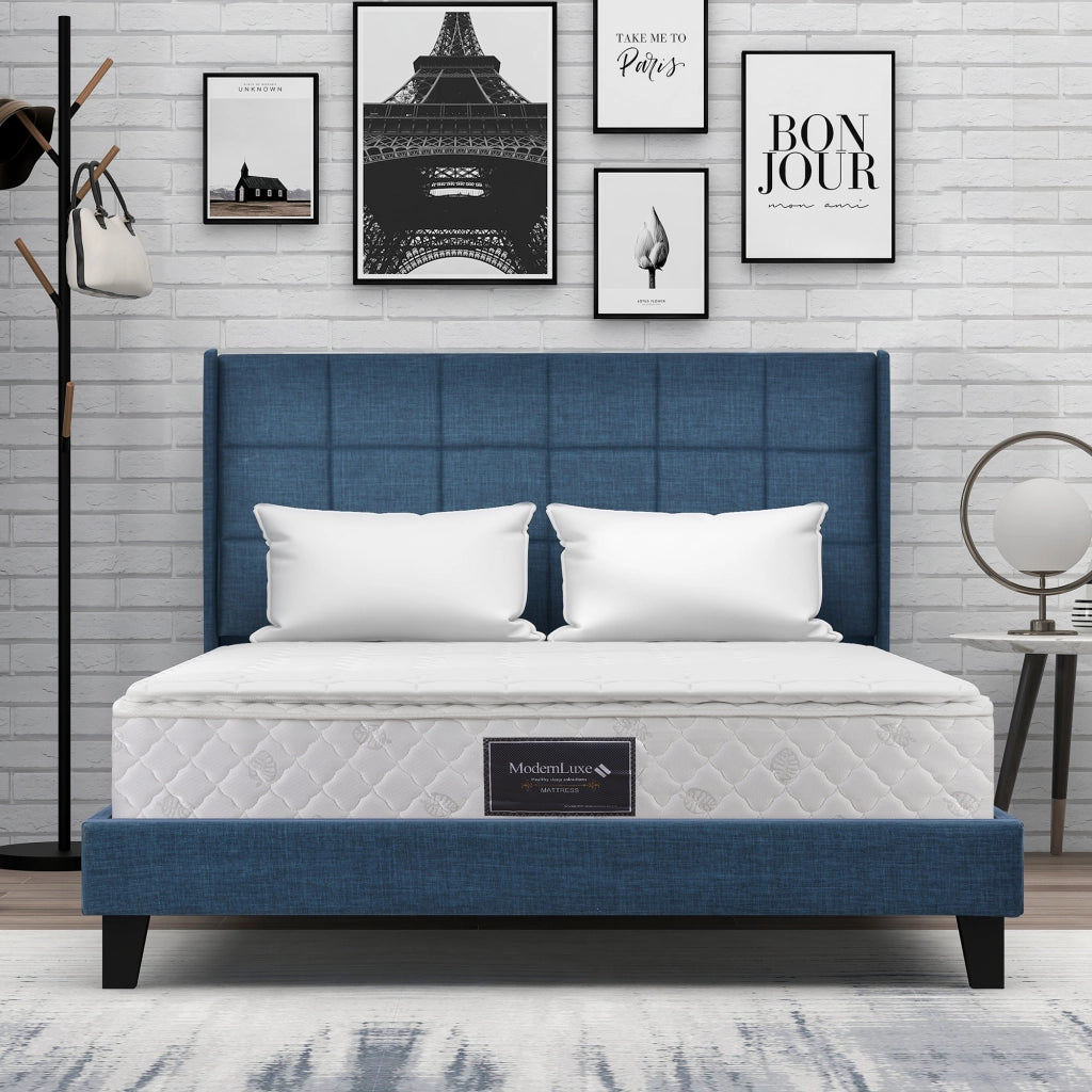 letto imbottito lino blu 140x200 cm