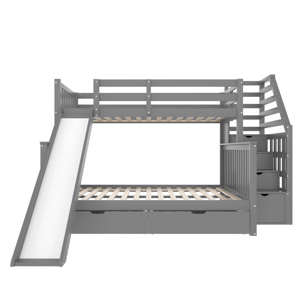 Letto a castello 90x200/140x200 con scivolo, cassetti e scala grigio