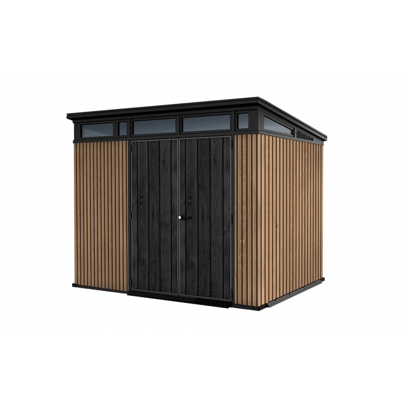 Casetta da giardino in resina effetto legno EVOTECH+ 279x218 cm - pavimento e doppia porta - carico neve 150 kg/m² – Pent 9x7 Signature Venetian - Keter