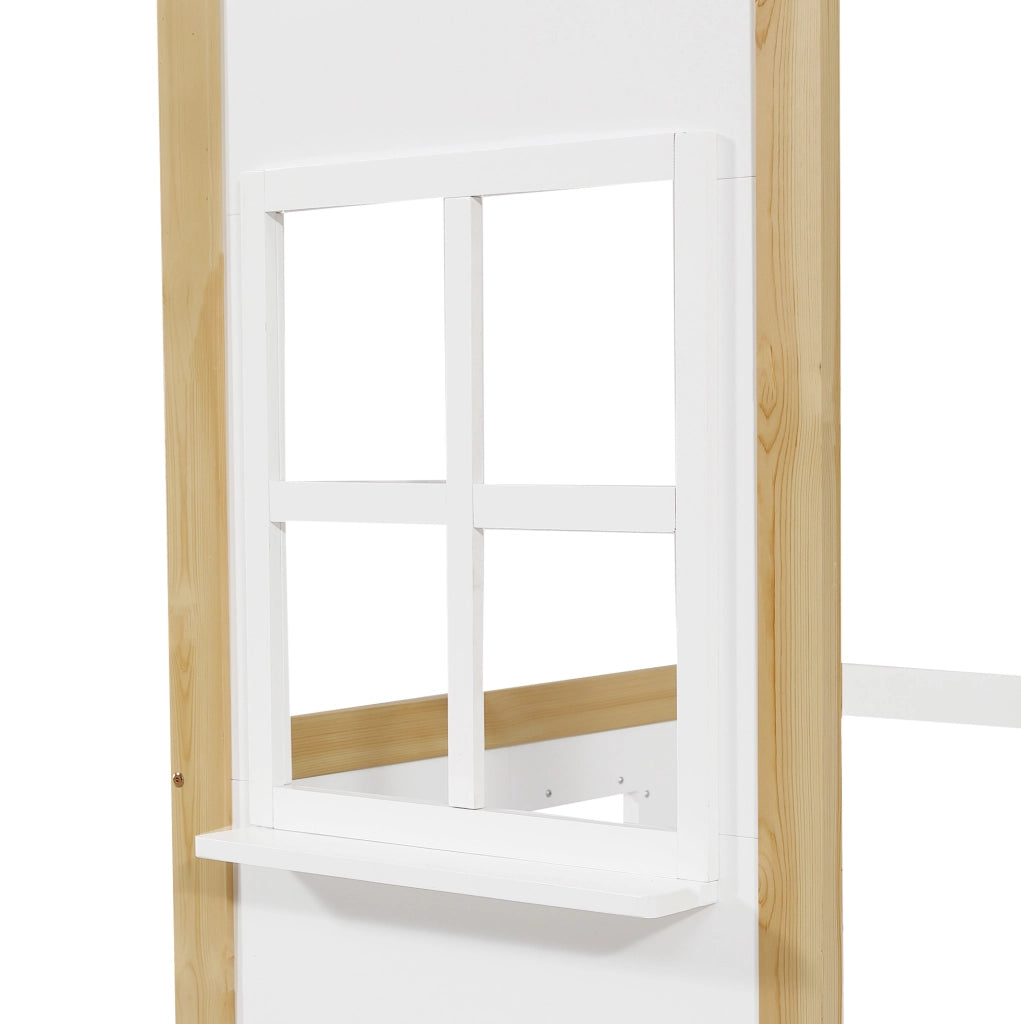 Letto a castello casa 90x200 cm bianco naturale con scala e protezioni