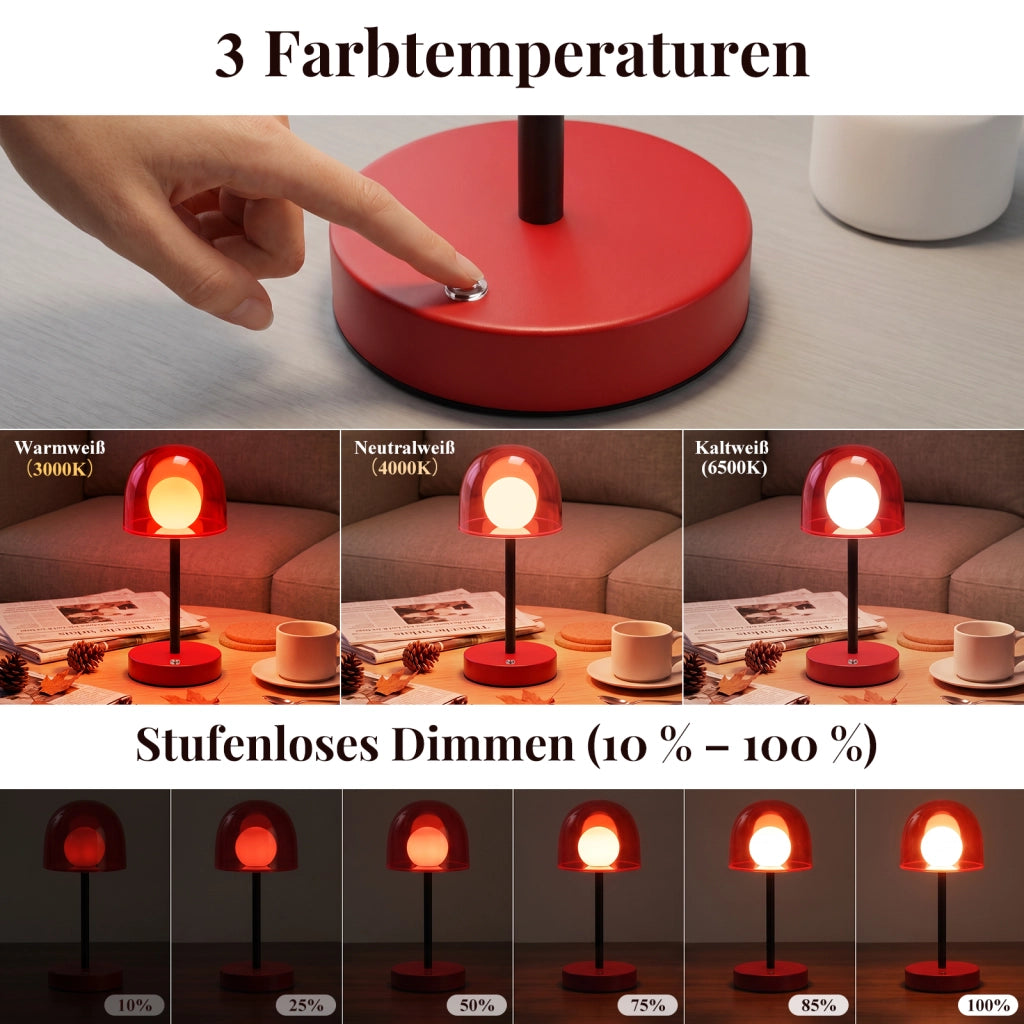 ZMH Lampada da Tavolo LED Ricaricabile Touch Dimmabile Rosso Sabbia per Camera Letto