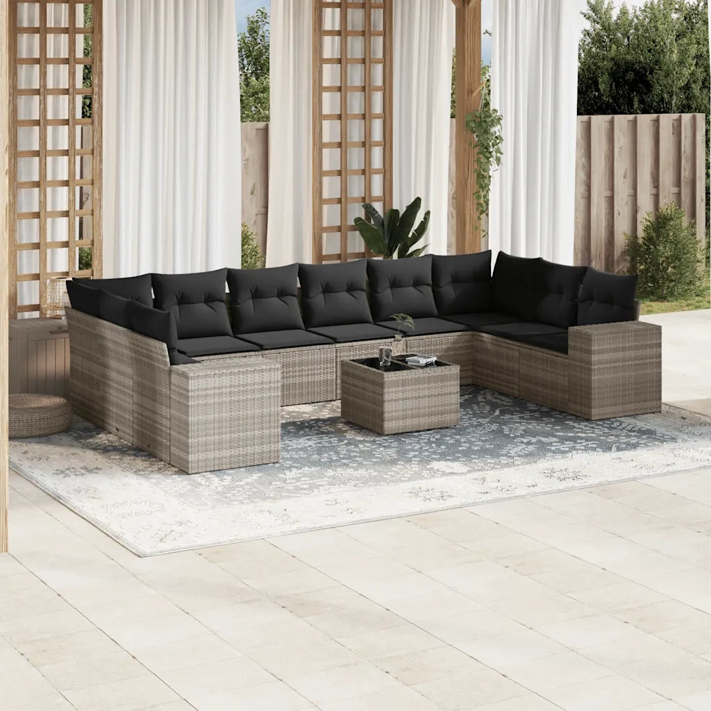 Set Divani da Giardino 11 pz con Cuscini in Polyrattan Grigio