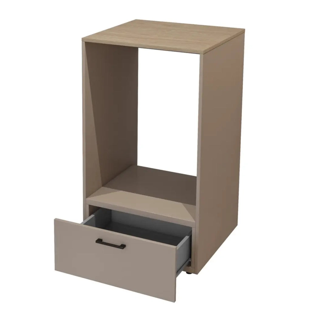 Mobiletto per lavatrice collezione WASHING – 1 cassetto – Colore taupe e rovere