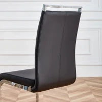 Set di 4 sedie da pranzo a sbalzo, struttura in metallo cromato, schienale in pelle artificiale PU, Nero