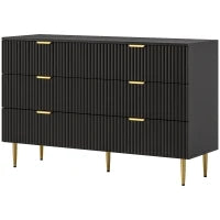 Cassettiera 6 Cassetti Comoda per Camera da Letto, Mobile Moderno con Maniglie e Piedi Dorati, 120 x 40 x 76,5 cm, Nero