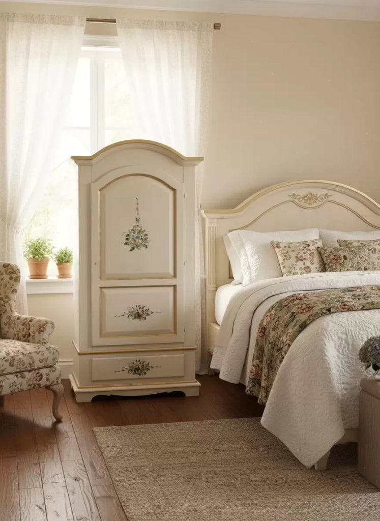 Armadio classico 1 anta shabby legno avorio decori filo oro 96x56x196 - Mobili 2G