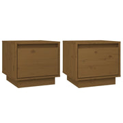 Set di 2 Comodini | Armadio da Notte | Mobiletto da notte Ambrati 35x34x32 cm in Legno Massello di Pino