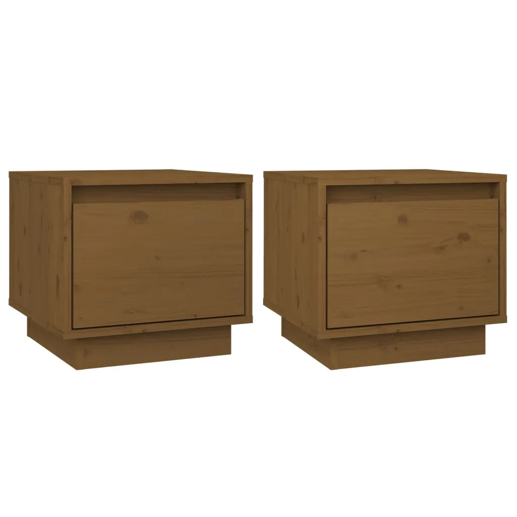Set di 2 Comodini | Armadio da Notte | Mobiletto da notte Ambrati 35x34x32 cm in Legno Massello di Pino