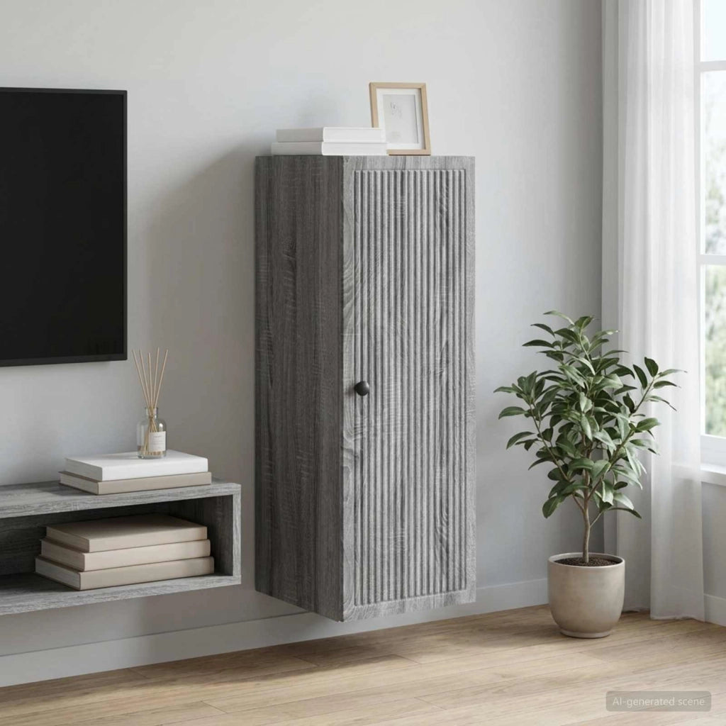 Mobiletto a muro Sonoma grigio 33 x 34,5 x 90 cm 897911