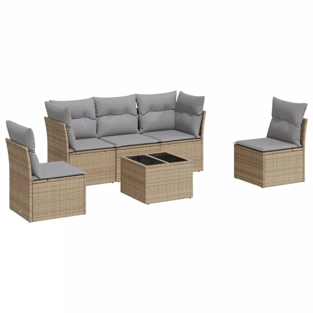 Set Divano da Giardino 6 pz con Cuscini Beige in Polyrattan 3249198