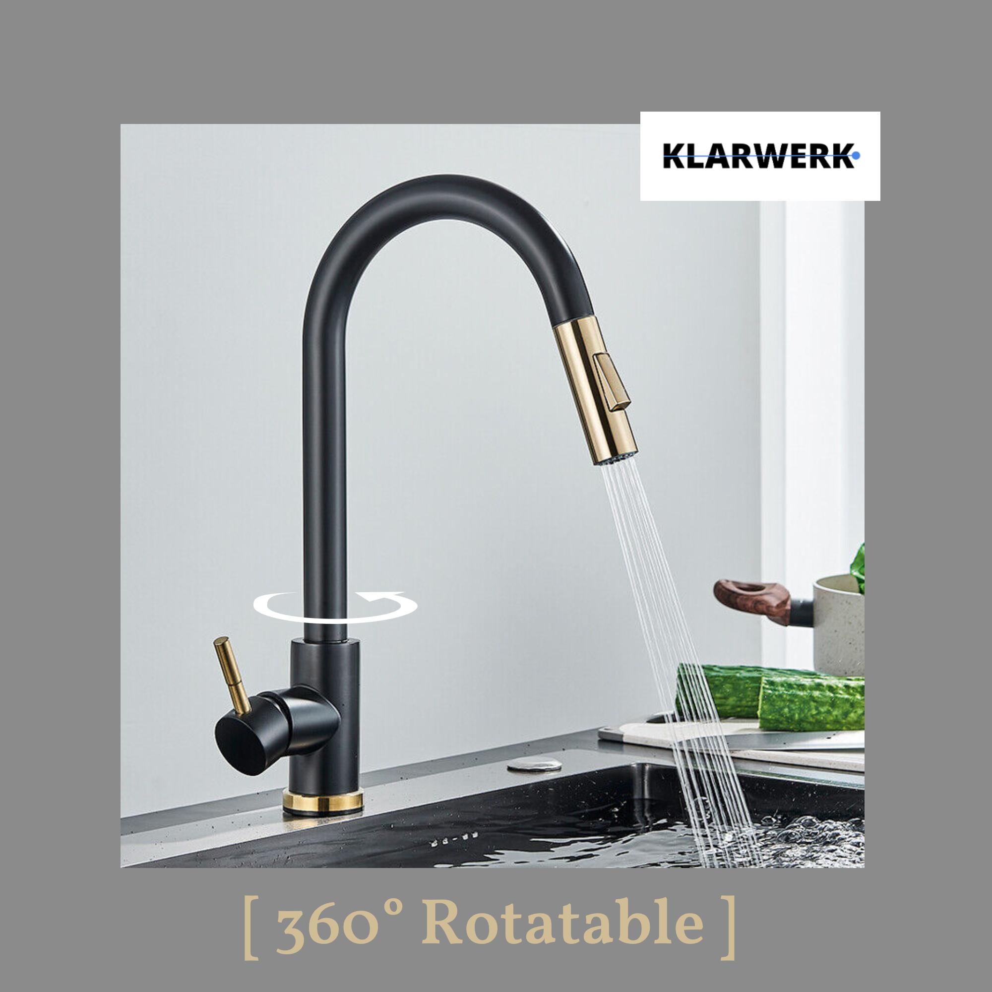 JANA | Rubinetto da cucina estensibile Premium in acciaio inossidabile oro nero | Miscelatore alto Bogo alta pressione ruotabile a 360° 2 attacchi